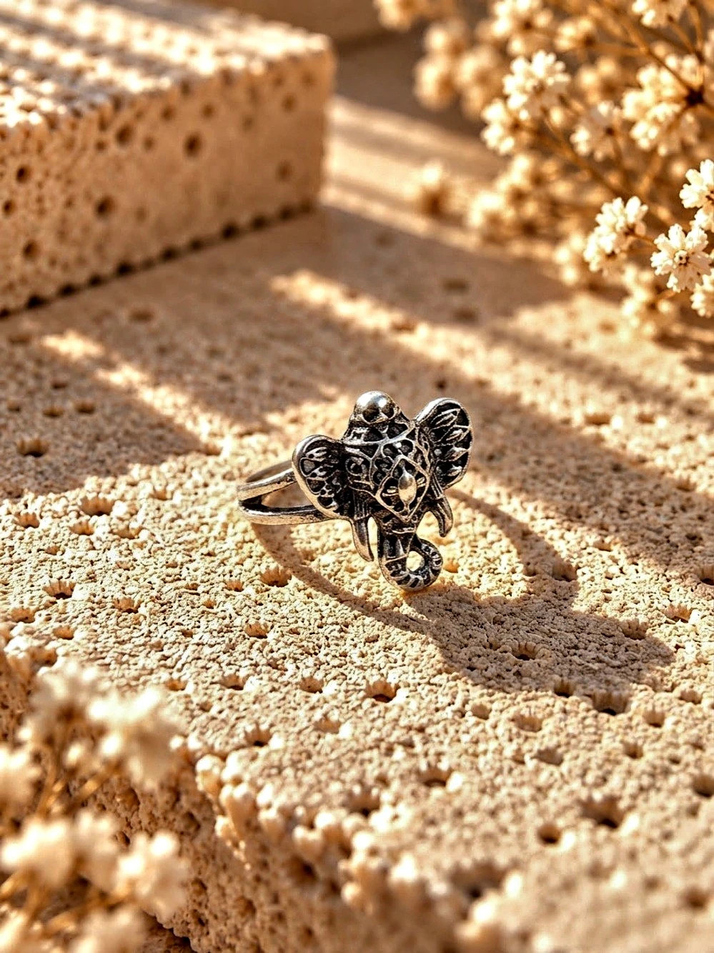 Elephant Statement Ring in Silver tone